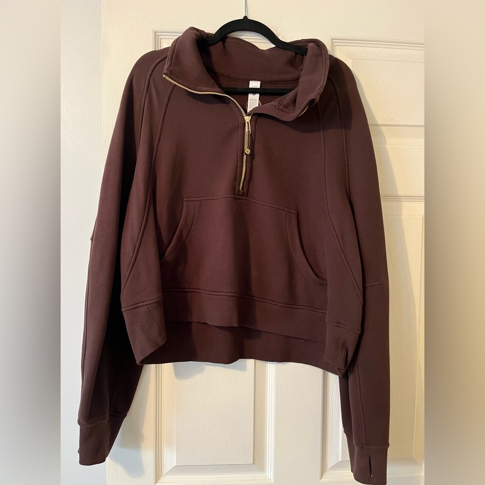 Lululemon scuba oversized funnel-neck half zip - espresso/gold - xl/xxl